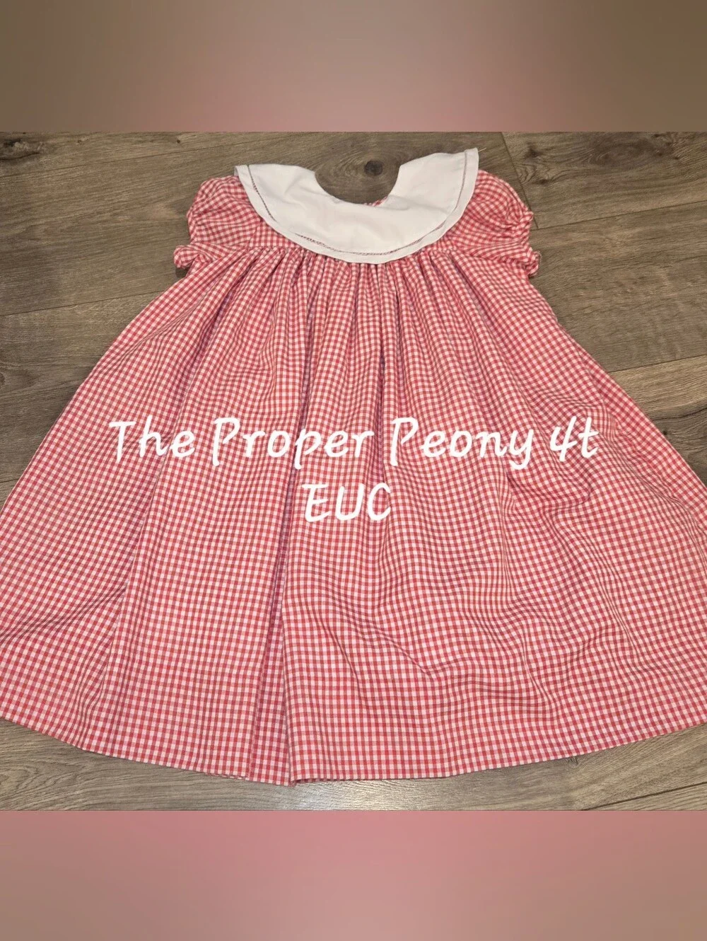 Red Gingham Kids Dress With White Collar